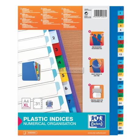 Przekładki do segregatora, plastikowe przekładki A4 Maxi PP, Elba Numeryczne (1-31) kolorowe
