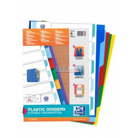 Przekładki do segregatora, plastikowe przekładki A4 Maxi PP, Elba, kolorowe, 5 kart