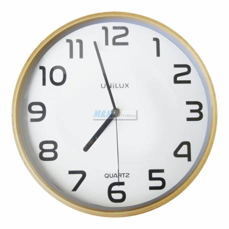 Zegar ścienny, wiszący na ścianę, do biura, Unilux BALTIC biały/drewno