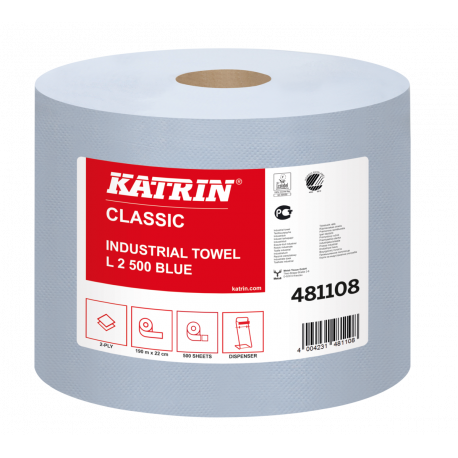 Czyściwa papierowe Katrin Classic L 2 , 481108, niebieski, 2 warstwy, 500 listków, 2 rolki, Ø 28cm, dł- 190 m