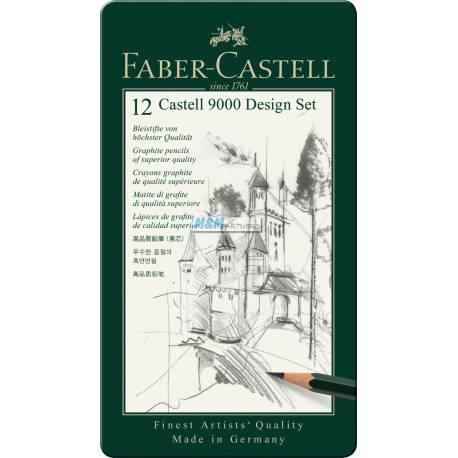 Ołówki Faber Castell 9000, grafitowy, do szkicowania, zestaw Design, 12 sztuk
