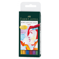 Pitt Artist Pen, flamastry pędzelkowe, pisak Faber Castell basic etui 6 szt