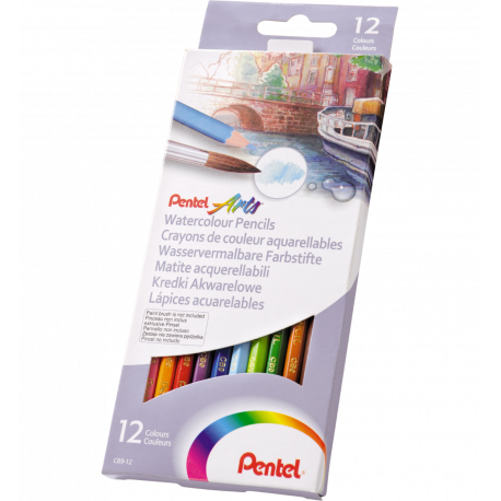 Kredki akwarelowe Pentel, 12 kolorów, kredki do tworzenia wodnych obrazów