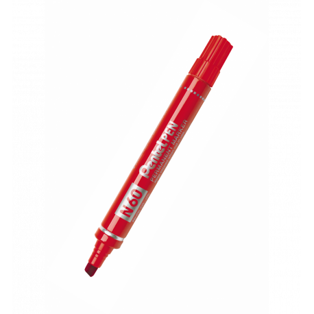 Marker permanentny, pisak Pentel N60, obudowa alu., ścięta, czerwony