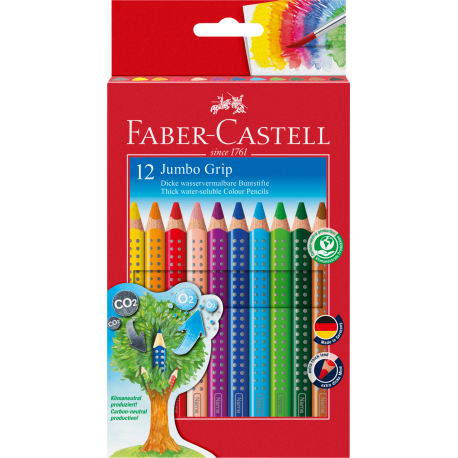 Kredki Faber Castell Grip, trójkątne ołówkowe, 12 szt + temperówka