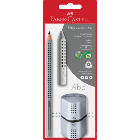 Ołówek grafitowy, Faber Castell Jumbo Grip, zestaw Gumka + Temperówka
