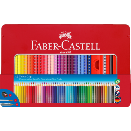 Kredki Faber Castell, trójkątne, akwarelowe, Grip 2001, metalowe opak 48 kolorów