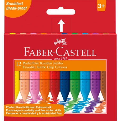 Kredki Faber Castell, trójkątne świecowe, grip jumbo, 12 kolorów