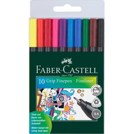 Cienkopisy kolorowe, Faber Castell grip kpl. 10 kol. w etui