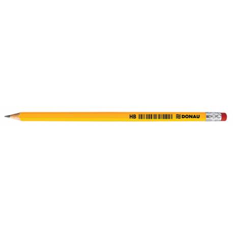 Ołówek drewniany z gumką Donau, HB, lakierowany, żółty