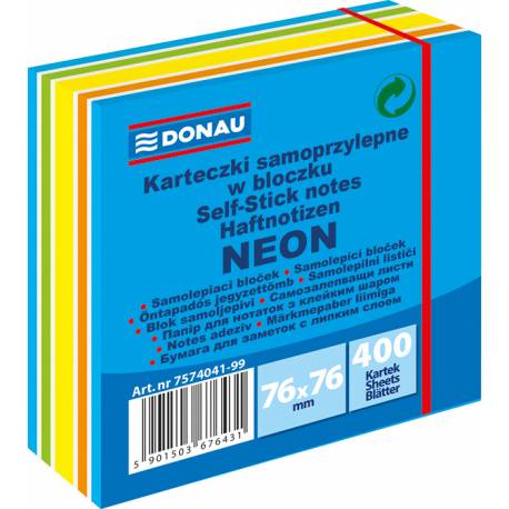 Karteczki samoprzylepne Donau, kostka 76x76mm, 1x400 kart, neon-pastel, niebieski