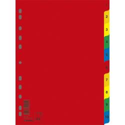 Przekładki plastikowe, Donau, PP, A4, 230x297mm, 1-10, 10 kart, kolorowe