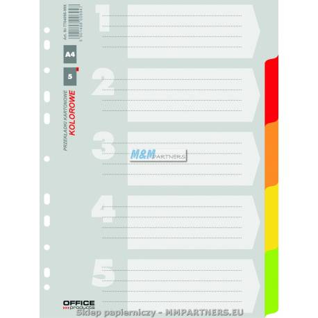 Przekładki kartonowe, OfficeP, A4, 227x297mm, 5 kart, mix kolorów