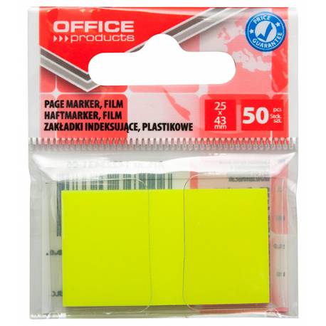Zakładki indeksujące, karteczki do zaznaczania OfficeP, PP, 25x43mm, 1x50 kart, żółte