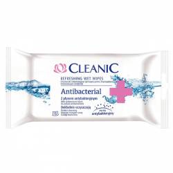 Chusteczki odświeżające CLEANIC Antybacterial, 15szt, białe nawilżane