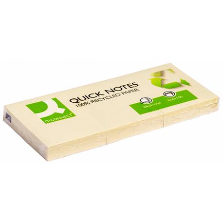 Karteczki samoprzylepne, Q-Connect 100% Recycled, 38x51mm, 3x100k, żółty