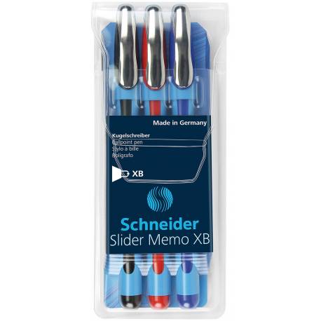 Zestaw długopisów Schneider Slider Memo, XB, 3 szt, miks kolorów