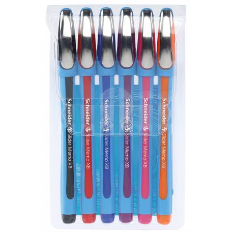 Zestaw długopisów Schneider Slider Memo, XB, 6 szt, miks kolorów