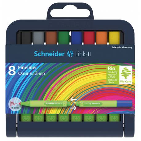 Cienkopisy kolorowe, Schneider Link-It, 0,4mm, stojak - podstawka, 8szt. Mix