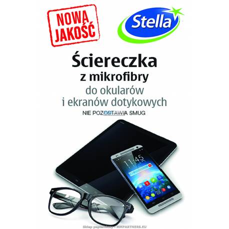 Ściereczka z mikrofibry STELLA, do okularów i ekranów dotykowych, 1 szt, biała z nadrukiem w logo Stella
