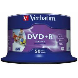 Płyty VERBATIM, płyta DVD+R cake box 50, 4.7GB 16x, Wide Inkjet Printable