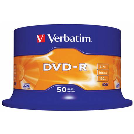 Płyty VERBATIM, płyta DVD-R cake box 50, 4.7GB 16x, Matt Silver
