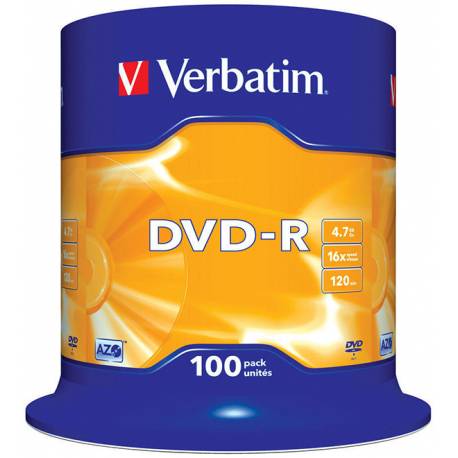 Płyty VERBATIM, płyta DVD-R cake box 100, 4.7GB 16x, Matt Silver
