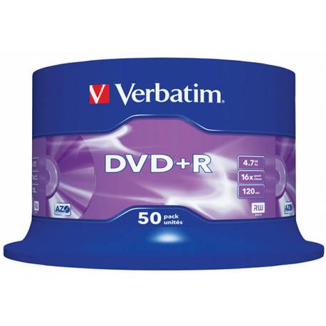 Płyty VERBATIM, płyta DVD+R cake box 50, 4.7GB 16x, Matt Silver