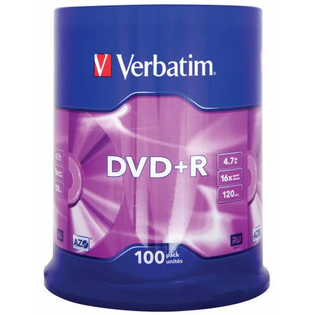 Płyty VERBATIM, płyta DVD+R cake box 100, 4.7GB 16x, Matt Silver
