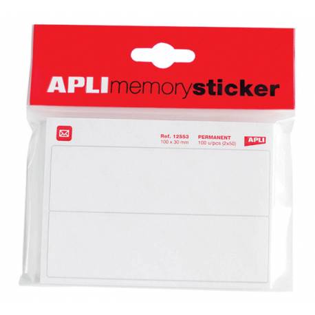 Etykiety samoprzylepne, pocztowe APLI, w bloczku, 100x30mm, 50 ark, białe