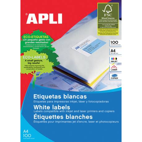 Etykiety samoprzylepne, uniwersalne APLI, 105x57mm, prostokątne, białe 100 ark.
