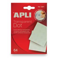 Kółka samoprzylepne APLI typu 'dot', usuwalne, 64szt, transparentne
