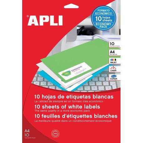 Etykiety samoprzylepne, uniwersalne APLI, 38x21,2mm, prostokątne, białe 10 ark.