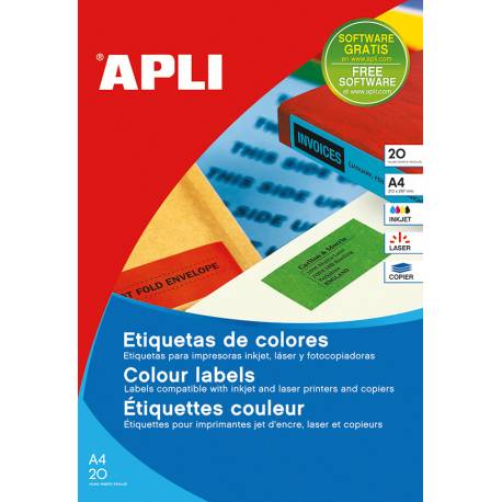 Etykiety samoprzylepne, kolorowe APLI, 70x37mm, zaokrąglone, zielone, 20 ark.