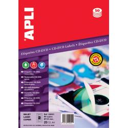 Etykiety samoprzylepne, na płyty CD/DVD APLI, średnica 114/41mm, okrągłe, białe