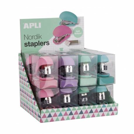 Zszywacz APLI Nordik, Soft Touch, 30 kart, zszywki, pudełko z zawieszką, mix kolorów pastel