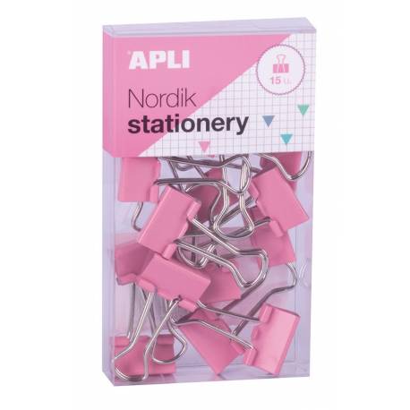 Klipy do dokumentów APLI Nordik, 19 mm, 15 szt, pudełko z zawieszką, mix kolorów pastel