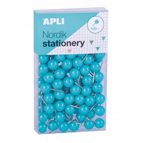 Pinezki APLI Nordik, 09x20 mm, 100 szt, pudełko z zawieszką, mix kolorów pastel
