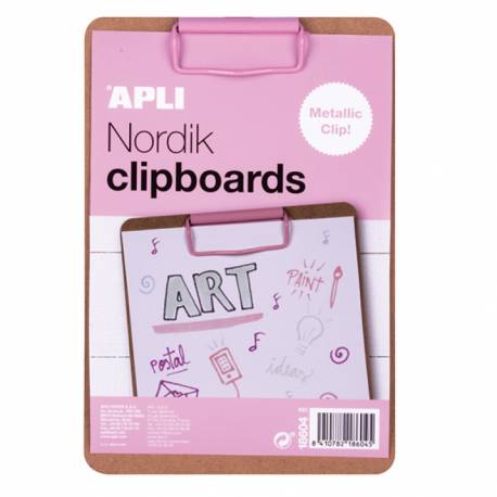 Clipboard APLI Nordik, deska A5 z klipsem, drewniana, podkładka do pisania, pastelowy różowy
