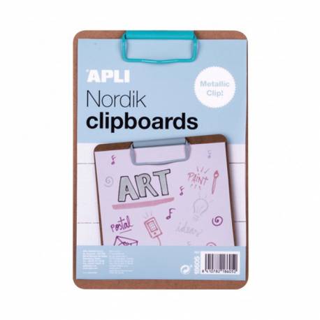 Clipboard APLI Nordik, deska A5 z klipsem, drewniana, podkładka do pisania, pastelowy niebieski