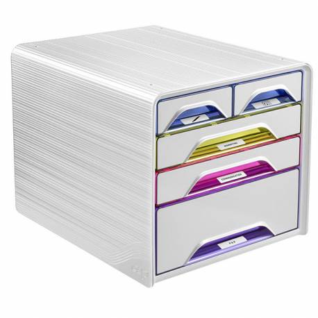 Pojemnik z szufladkami, szafka na biurko na dokumenty Zestaw 5 szufladek, CEP Smoove, biały/mix kolorów
