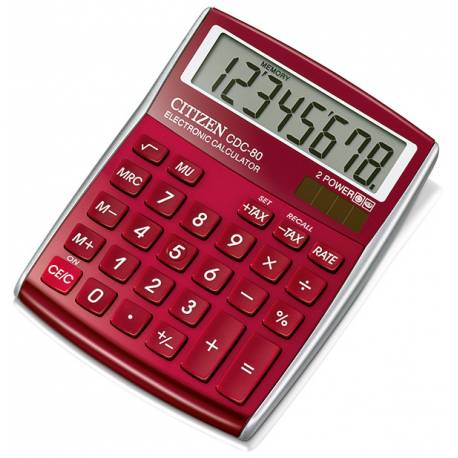 Kalkulator biurowy CITIZEN CDC80RD BURGUNDY 8 pozycyjny, zasilanie na baterie