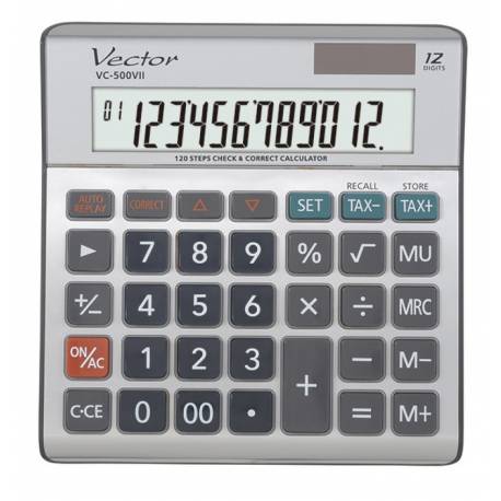 Kalkulator biurowy VECTOR KAV VC-500 VII, 12-cyfrowy, metalowy/szary