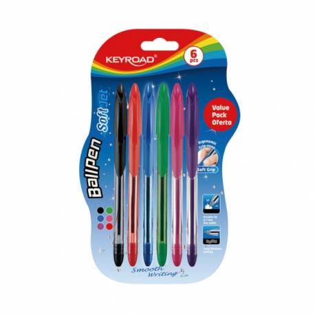 Długopis klasyczny KEYROAD Ball Pen Soft Jet, 0,7 mm, 6 s.zt, mix kolorów