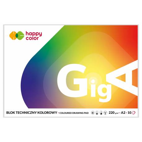 Blok techniczny GigA kolorowy, A2, 10 ark, 220g, Happy Color