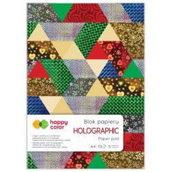 Blok HOLOGRAPHIC A4, 10 ark, 70g, 5 kolorów, 5 motywów, Happy Color