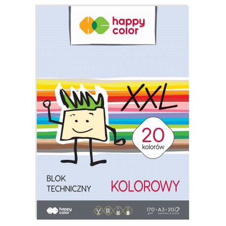 Blok techniczny kolorowy A3, 170g, 20 ark, Happy Color