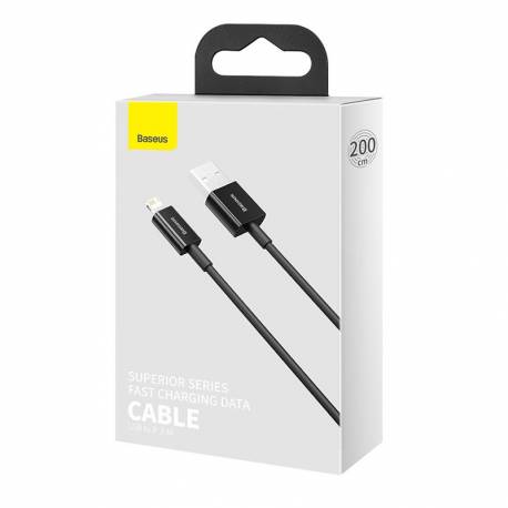 Kabel USB do Lightning Superior Series 2.4A, 2m, czarny, Baseus