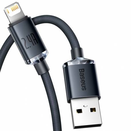 Kabel USB do Lightning Crystal Shine, 2.4A, 2m, czarny, Baseus