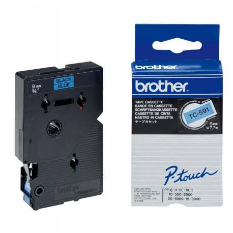 Taśma Brother laminowana 9mm x 7,7m czarny nadruk, niebieskie tło